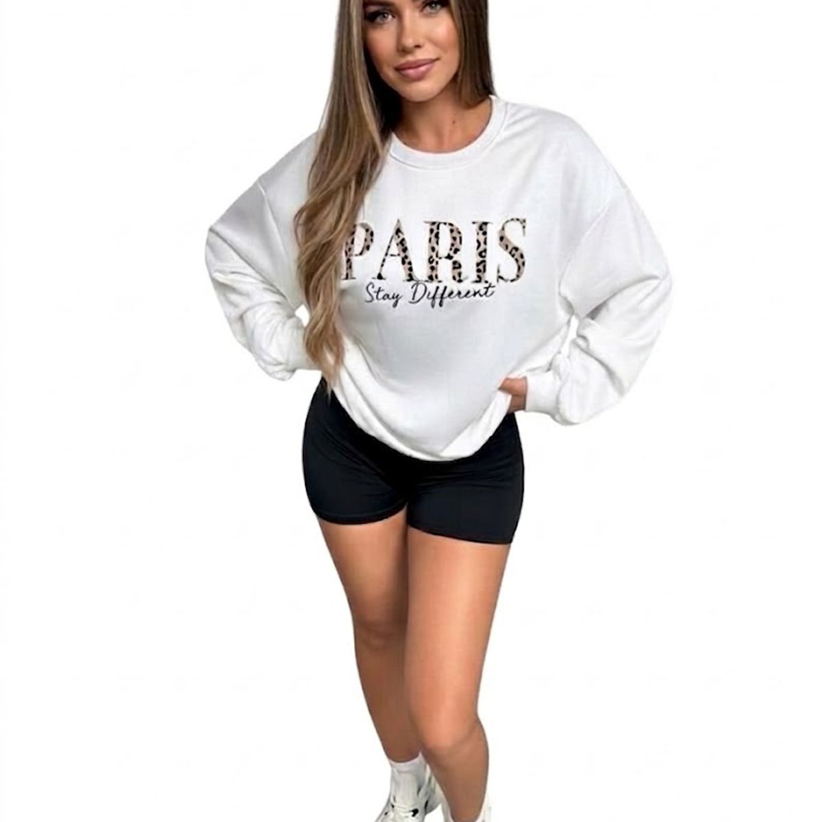 HAMI BOUTIQUE - Polerón Oversized Blanco Paris - Estampado Animal Print