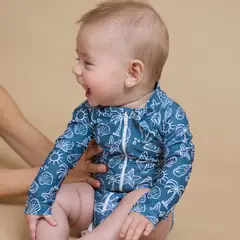 SIMPLY B - Traje de baño entero manga larga verano azúl niña