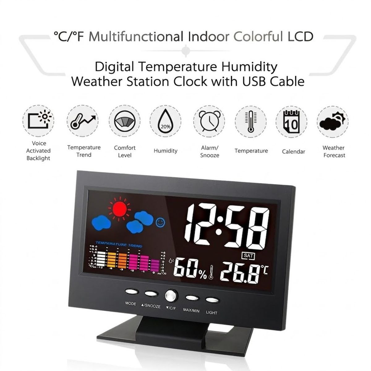 GENERICO - Reloj Despertador Digital Pantalla LCD Luz Ds-8082l