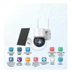GENERICO - Camara Seguridad Solar WiFi Exterior 1080P 4MP Vision Nocturna IP66 Audio Bidireccional Sin Cables