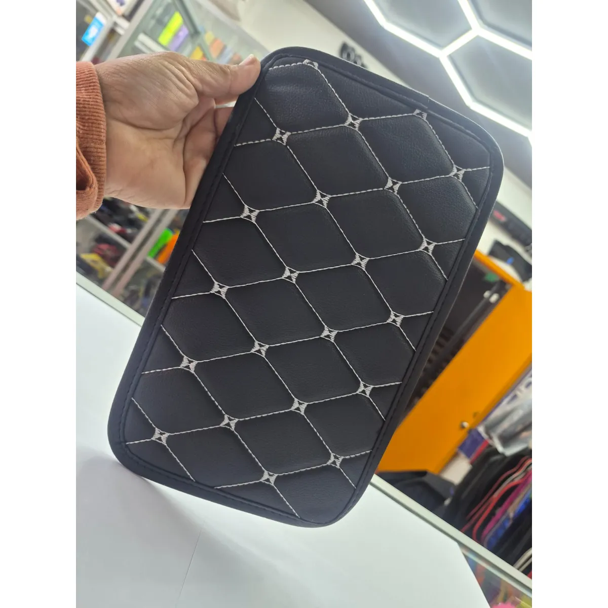 GENERICO - Funda para apoyabrazos auto eco cuero universal hilo BLANCO