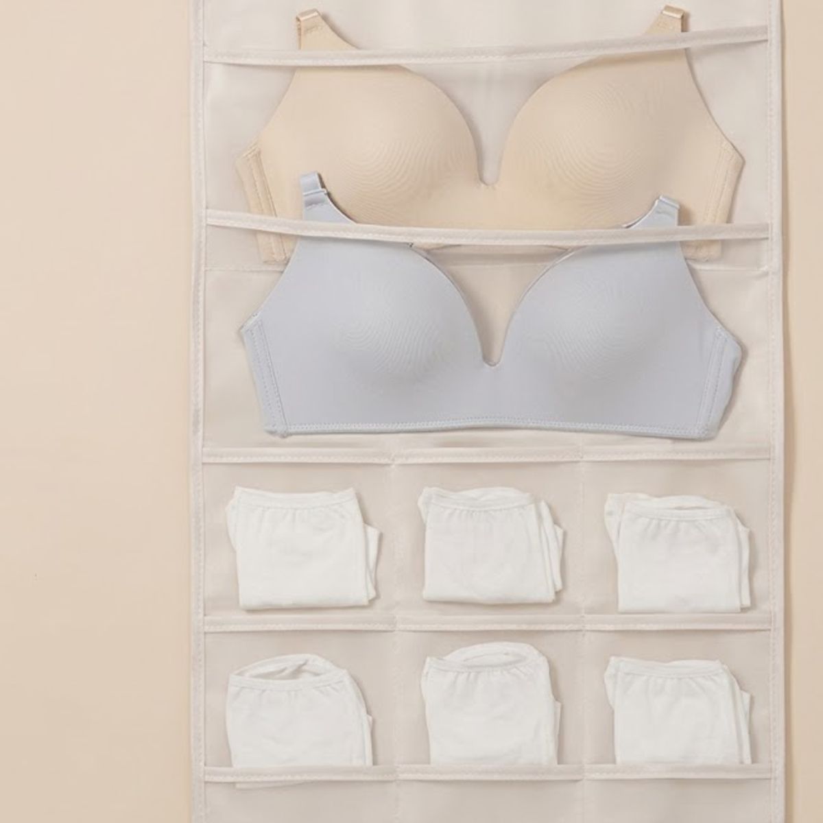 GENERICO - Organizador Colgante Sostenes Calcetas Ropa Interior 5 niveles en Beige