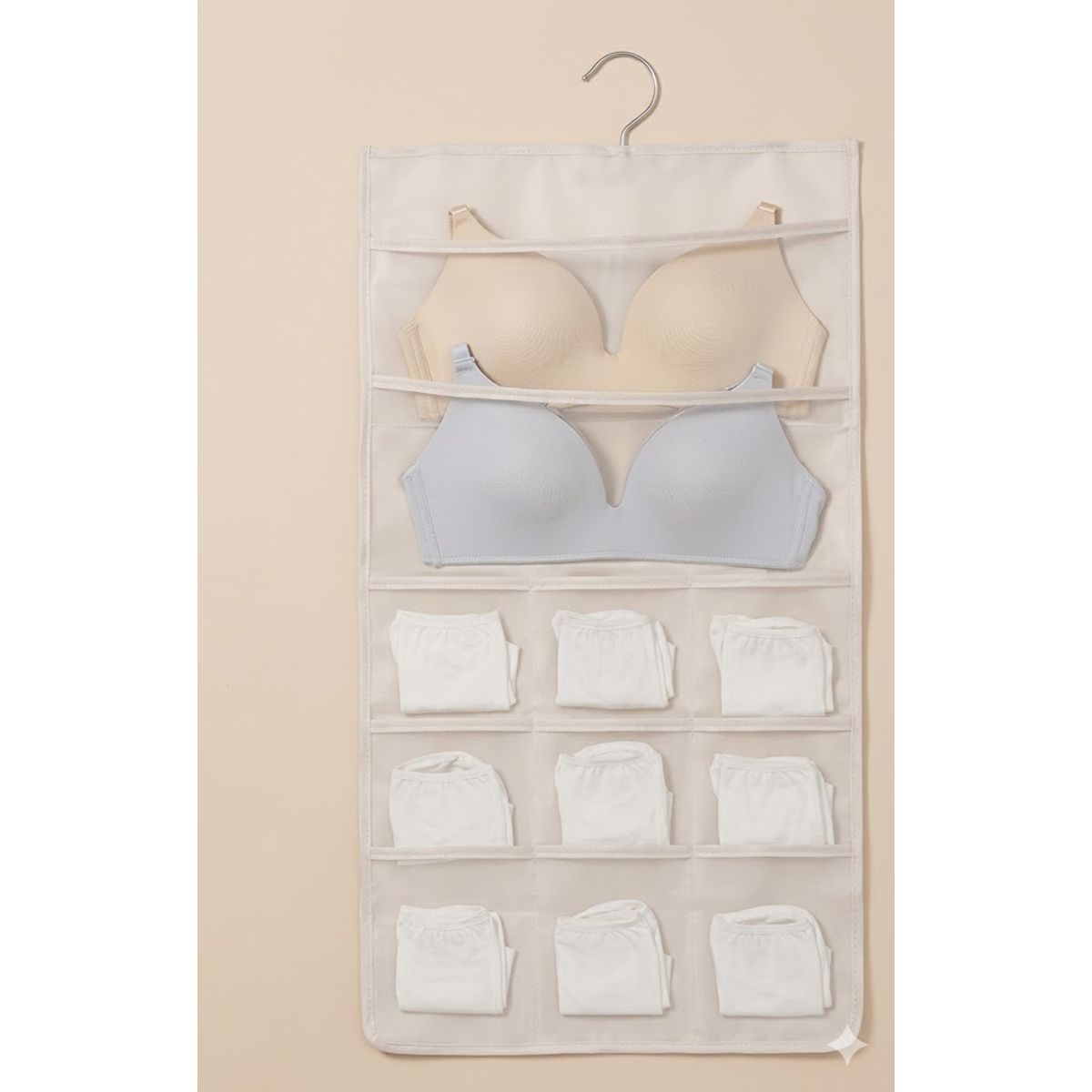 GENERICO - Organizador Colgante Sostenes Calcetas Ropa Interior 5 niveles en Beige