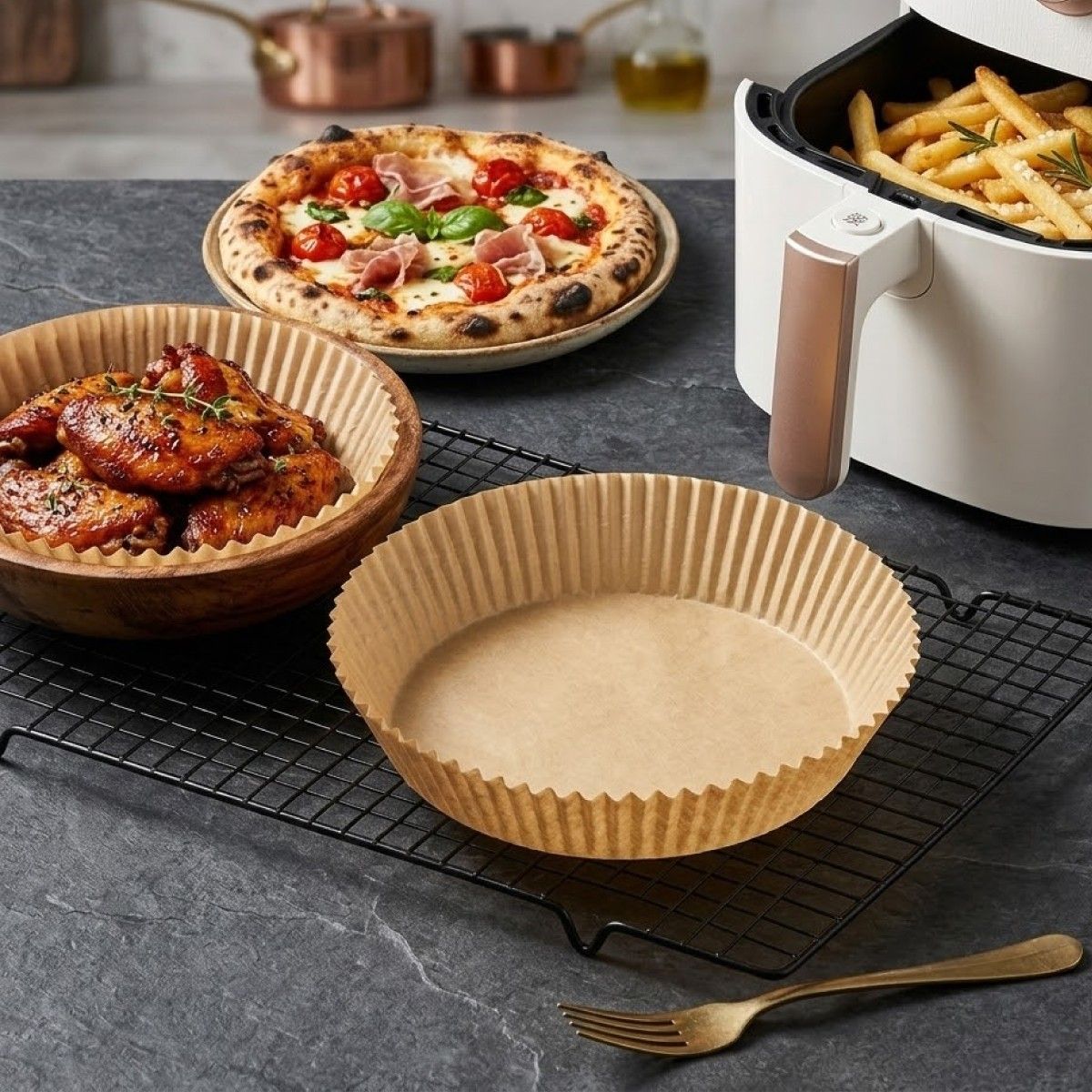COOK IN - Papel Desechable Antiadherente 16 cm 100 Hojas para Freidora de Aire