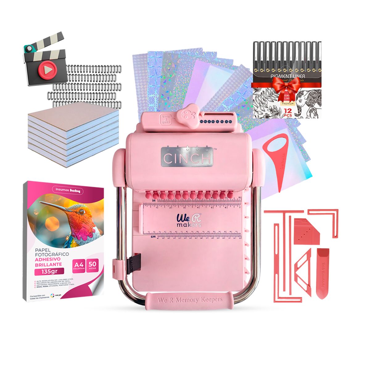 CINCH - Kit Detalles Perfectos Cinch Pink + Herramientas de Encuadernado e Insumos + Regalos