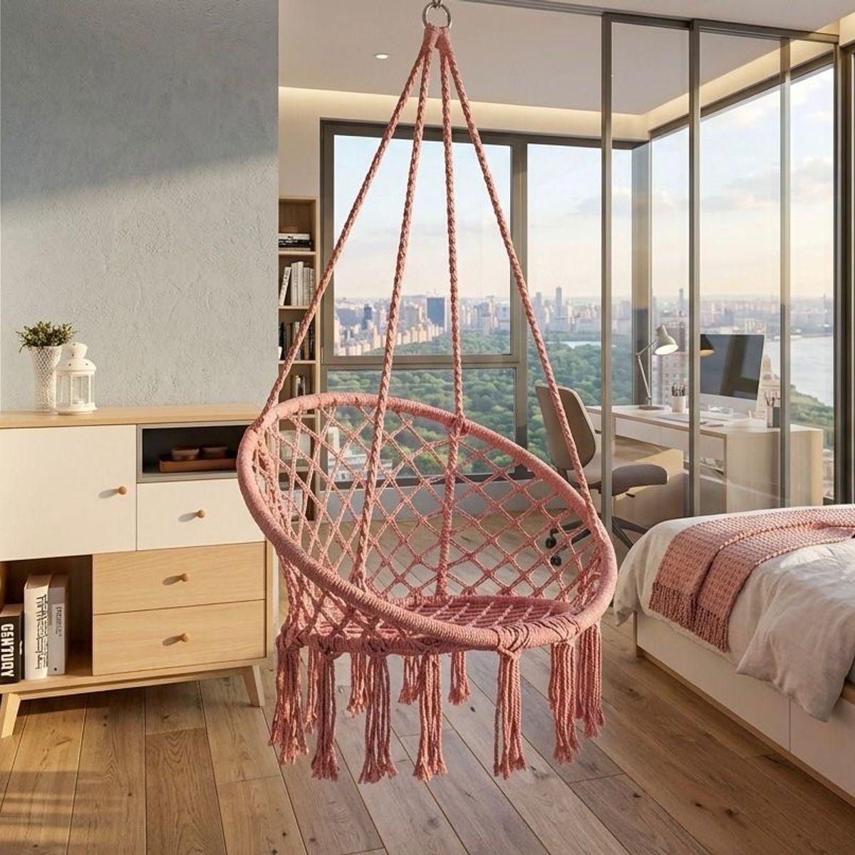 GENERICO - SILLA COLGANTE TIPO HAMACA CON DISEÑO TEJIDO