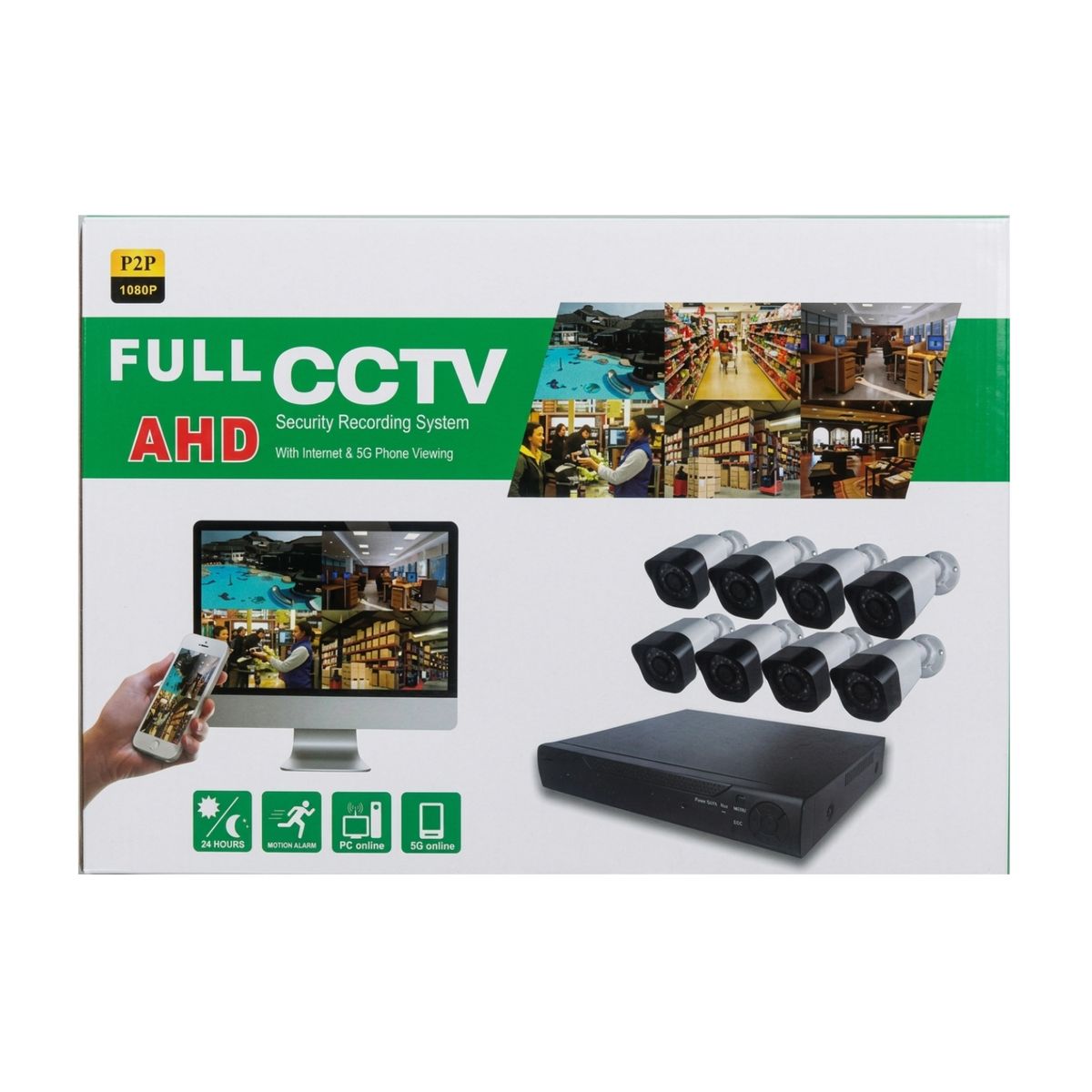 GENERICO - Kit Seguridad CCTV AHD 8 Cámaras 1080P Visión Nocturna P2P 5G