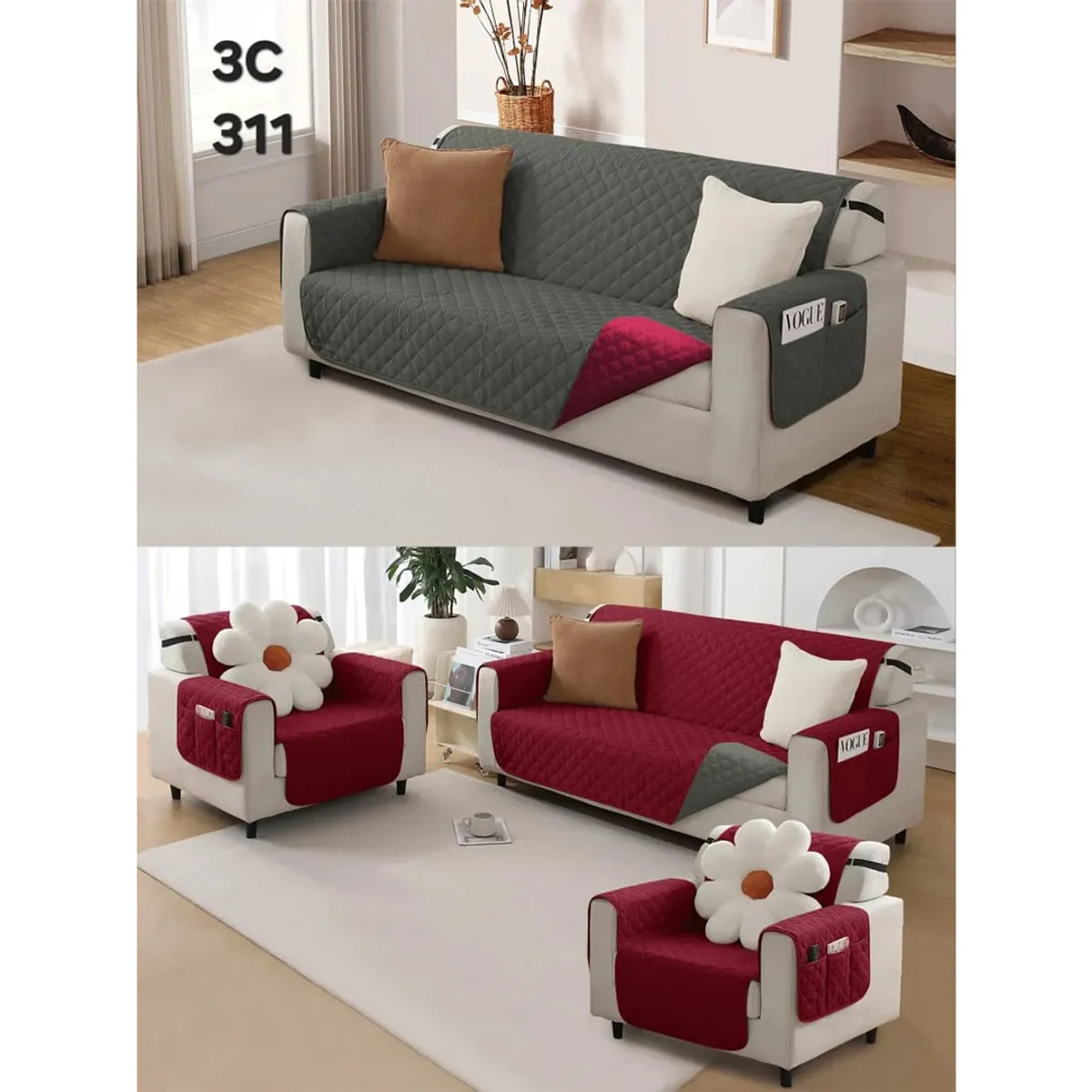 GENERICO - Funda Cubre Sofa impermeable 3+1+1 reversible