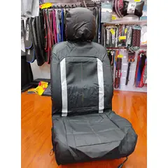 GENERICO - Fundas de asiento individual eco cuero negro franja plateada hilo de colores