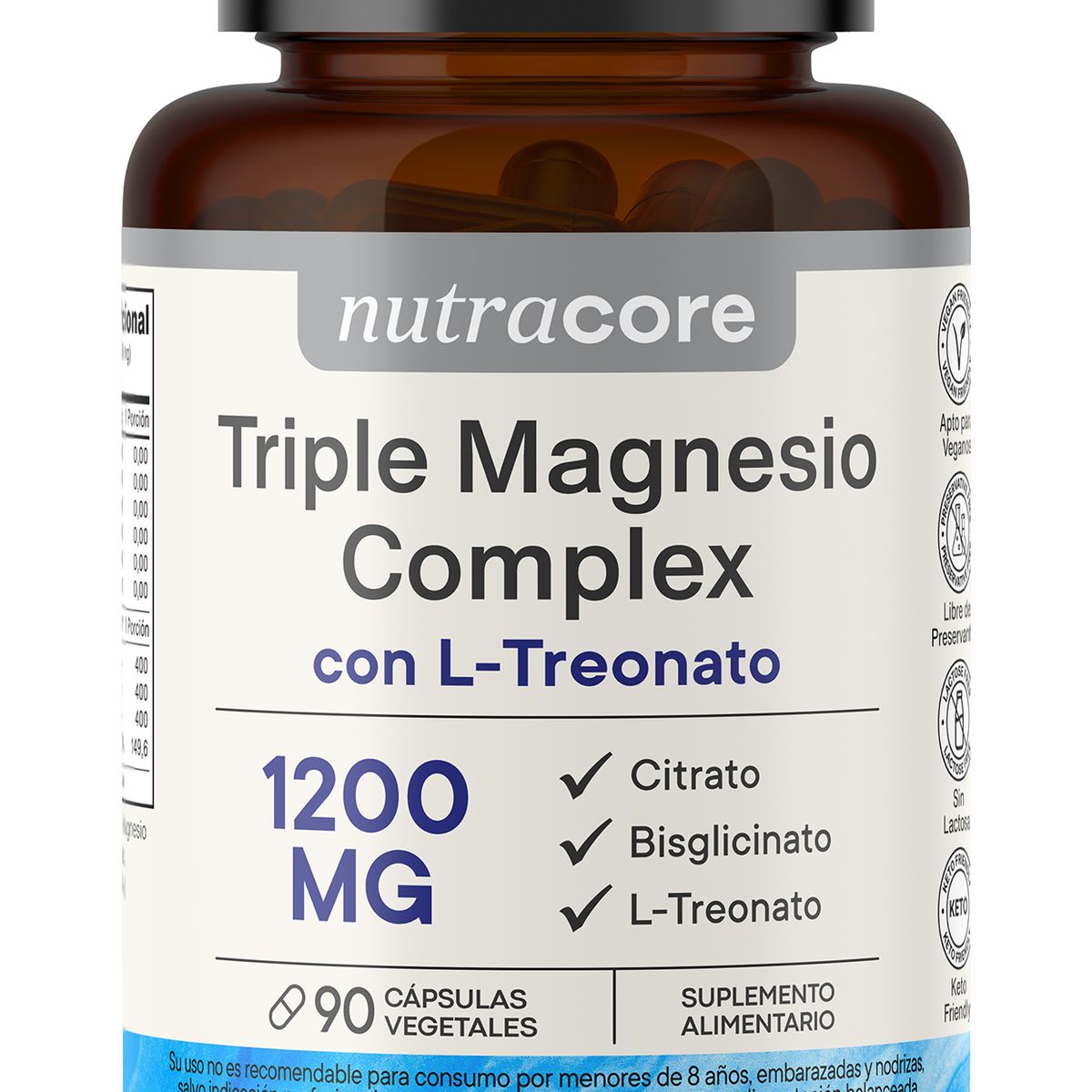 NUTRACORE - Triple Magnesio Complex 1200mg - 90 Cápsulas Vegetales - Nutracore