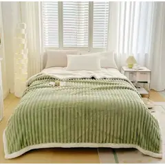 GENERICO - Frazada de Polar - Manta termica con Chiporro 2 plazas Verde Diseño Lineas