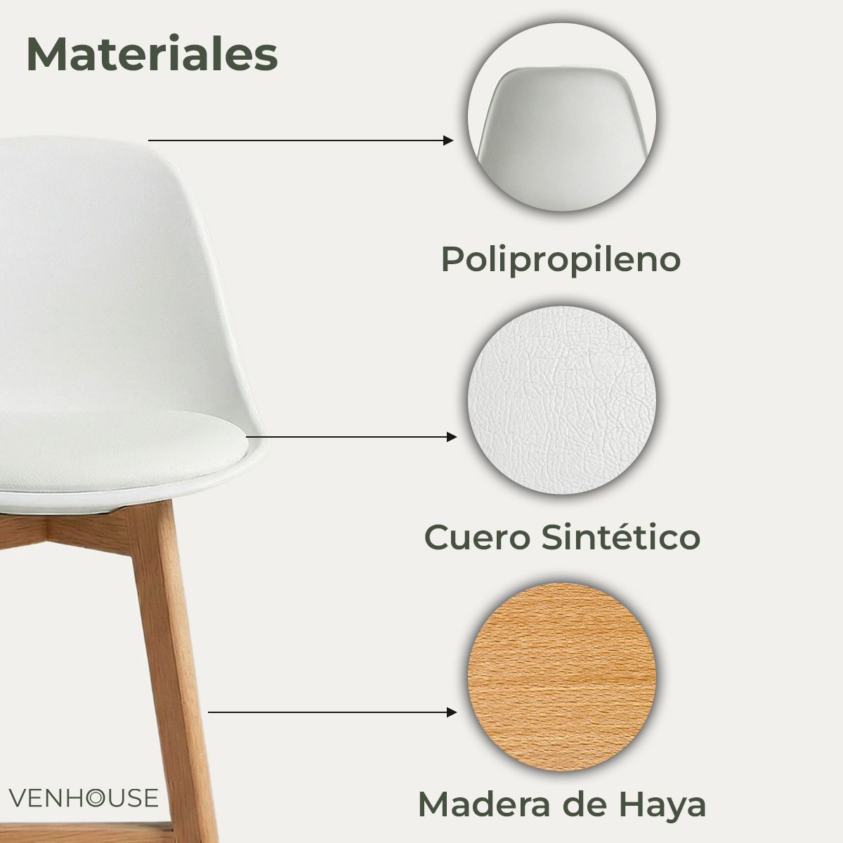 VENHOOUSE - Taburete Piso Bar Acolchado Altura 65cm Eames Tulip Blanco