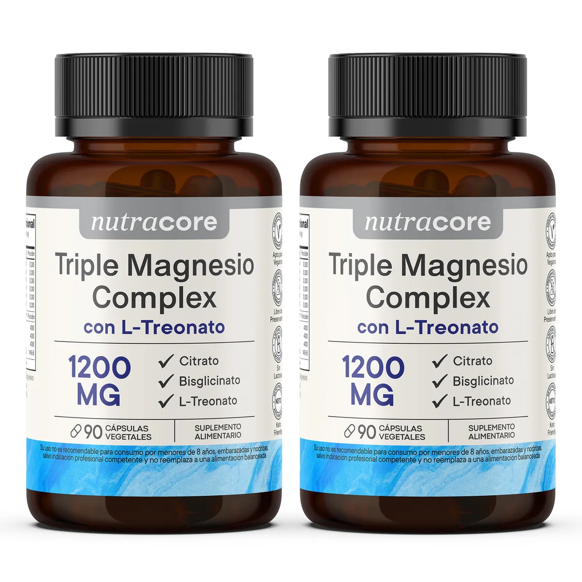 NUTRACORE - Triple Magnesio Complex 1200mg - Pack 2x90 Cápsulas Vegetales  NutraCore