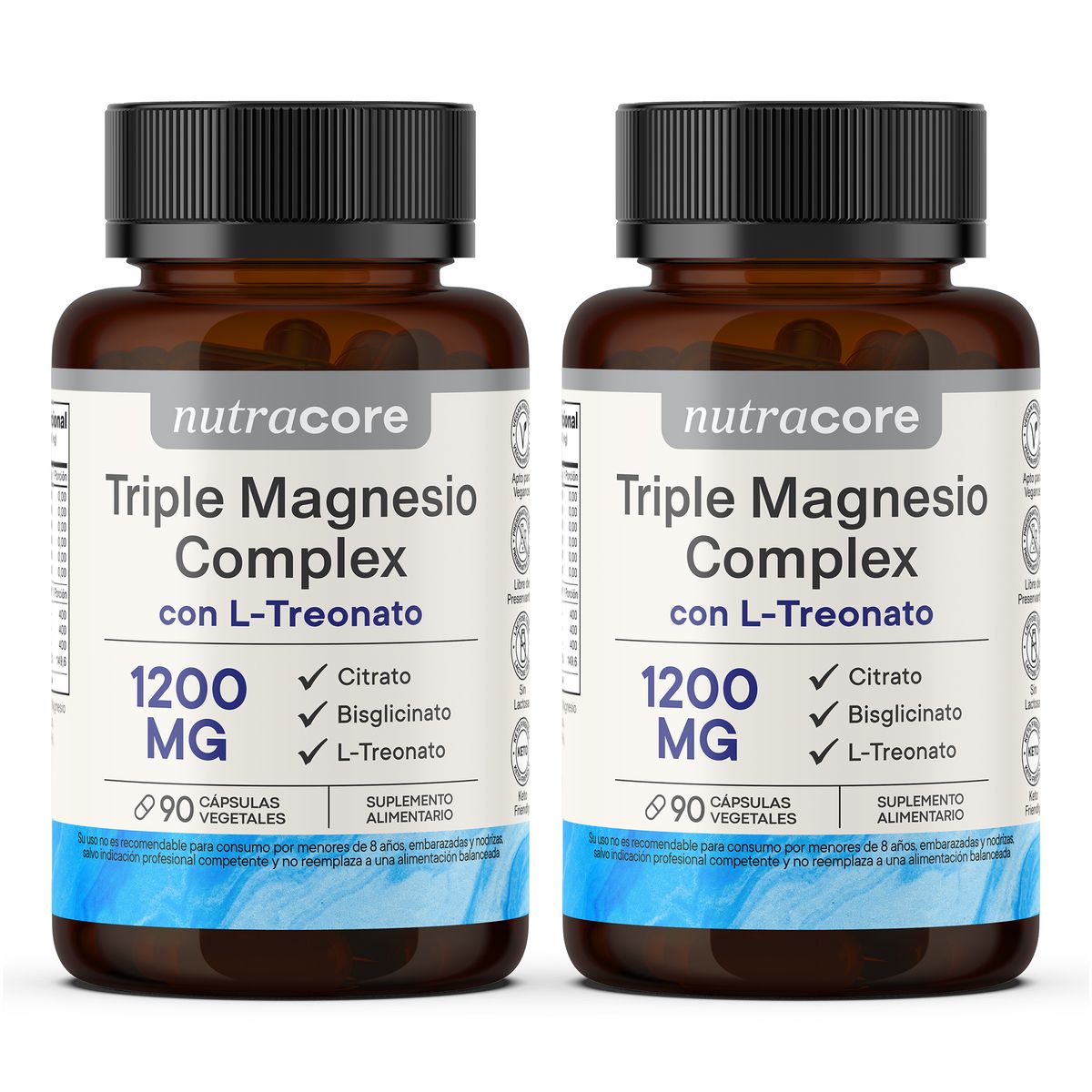 NUTRACORE - Triple Magnesio Complex 1200mg - Pack 2x90 Cápsulas Vegetales  NutraCore