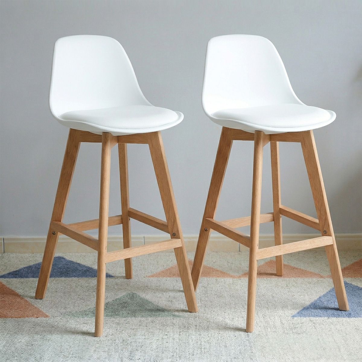 VENHOOUSE - Pack 2 Taburetes Piso Bar Acolchado Altura 65cm Eames Tulip Blanco