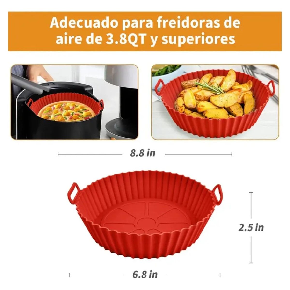 GENERICO - Bandeja Silicona Para Freidora Aire Reutilizable Roja Pack 3 BELUG