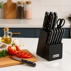 FISSMAN - Set 11 Cuchillos Profesionales Yasumoto + Tijeras de Cocina y Base Madera -