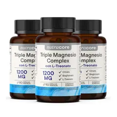 NUTRACORE - Triple Magnesio Complex 1200mg - Pack 4.5 Meses - 3x90 Cápsulas Vegetales -