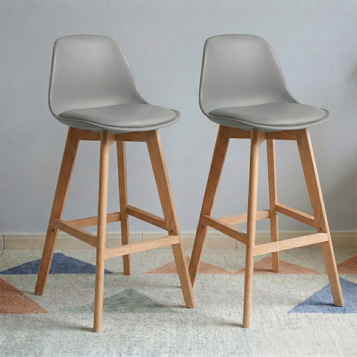 VENHOOUSE - Pack 2 Taburetes Piso Bar Acolchado Altura 65cm Eames Tulip Gris