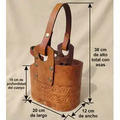 GENERICO - CANASTO MATERO ESTAMPADO 100% CUERO GRUESO CAFE 2 COMPARTIMIENTOS