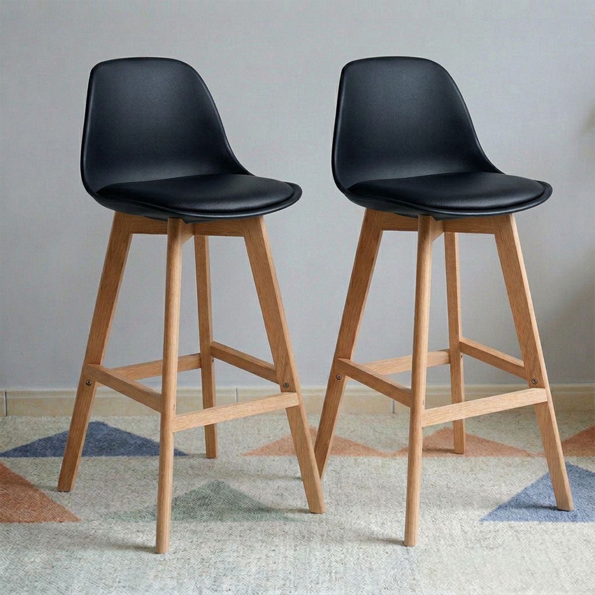 VENHOOUSE - Pack 2 Taburetes Piso Bar Acolchado Altura 65cm Eames Tulip Negro