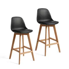 VENHOOUSE - Pack 2 Taburetes Piso Bar Acolchado Altura 65cm Eames Tulip Negro