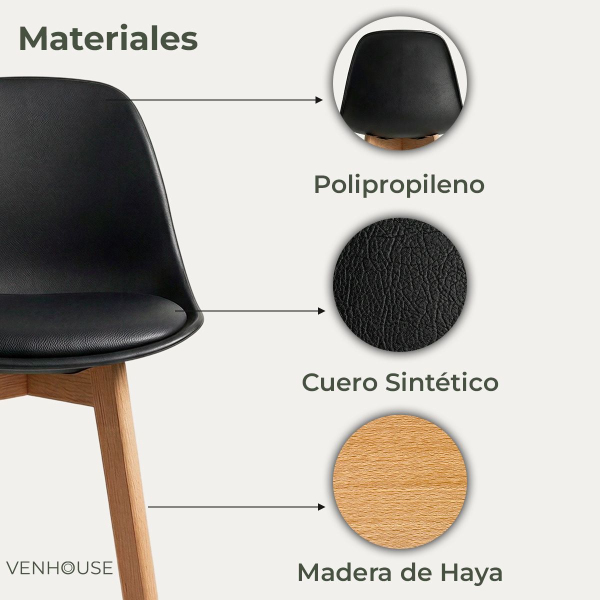 VENHOOUSE - Pack 2 Taburetes Piso Bar Acolchado Altura 65cm Eames Tulip Negro
