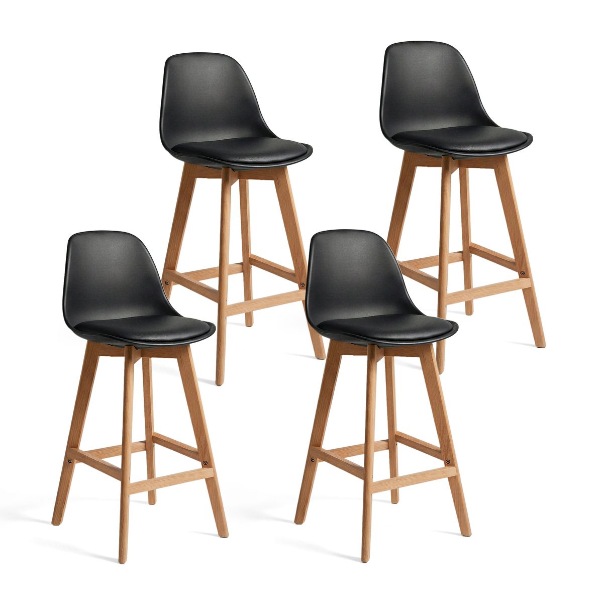 VENHOOUSE - Pack 4 Taburetes Piso Bar Acolchado Altura 65cm Eames Tulip Negro