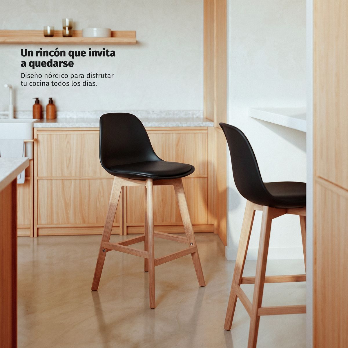 VENHOOUSE - Pack 4 Taburetes Piso Bar Acolchado Altura 65cm Eames Tulip Negro
