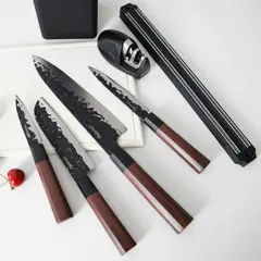 FISSMAN - Set 4 cuchillos de cocina Kendo + Afilador y Barra magnética -