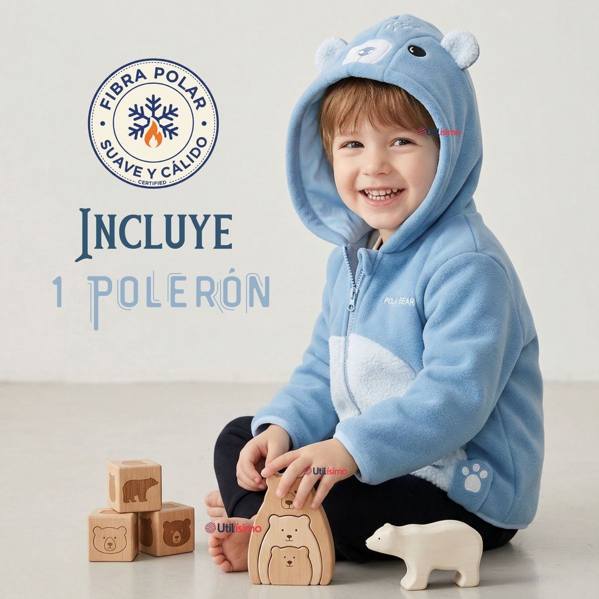 JUMP KIDS - Polerón Polar Con Capucha Invierno Bebé Niño Arctic Bear