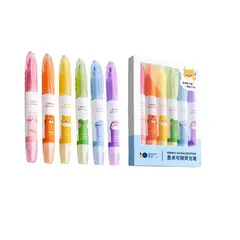 PANGUI TOYS - Pack 6 Destacadores Borrables Enmy Punta Dual Tinta No Tóxica Colores Vivos