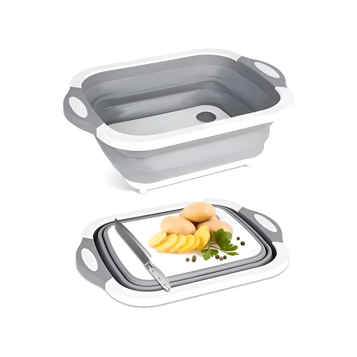 GENERICO - Tabla Para Picar, Escurridor Plegable y Contenedor Color Gris Liso 3 En 1