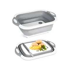 GENERICO - Tabla Para Picar, Escurridor Plegable y Contenedor Color Gris Liso 3 En 1