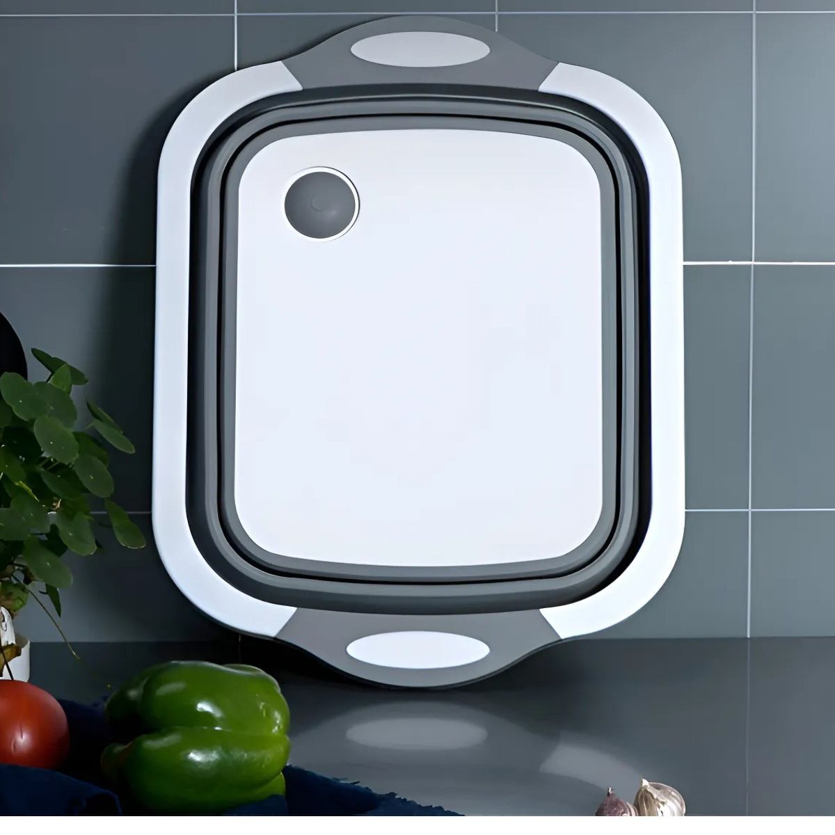 GENERICO - Tabla Para Picar, Escurridor Plegable y Contenedor Color Gris Liso 3 En 1