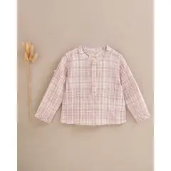 DADATI - Conjunto bebé niño camisa cuadros rosa, marrón y blancos, con short blanco