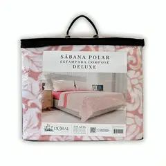 DORAL - Sábanas Polar Composé 1.5 Plazas Hojas Coral Blanco