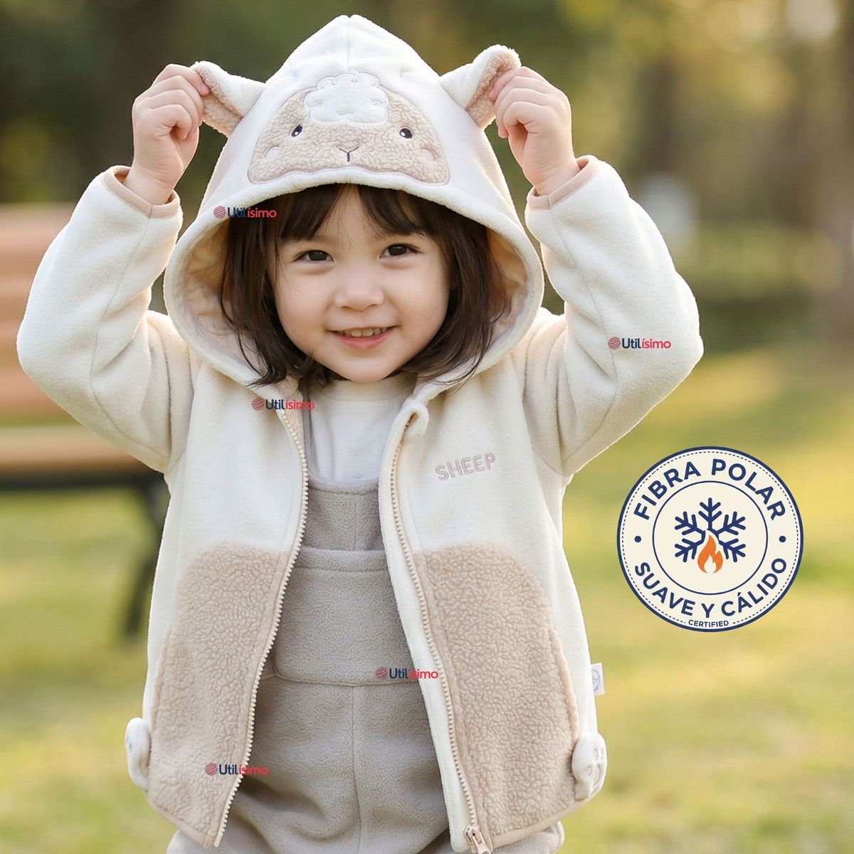 JUMP KIDS - Polerón Polar Con Capucha Invierno Bebé Niña Fluffy Sheep