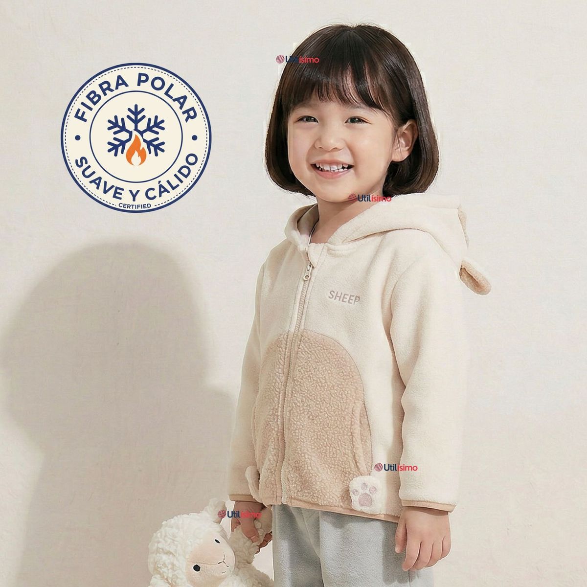 JUMP KIDS - Polerón Polar Con Capucha Invierno Bebé Niña Fluffy Sheep