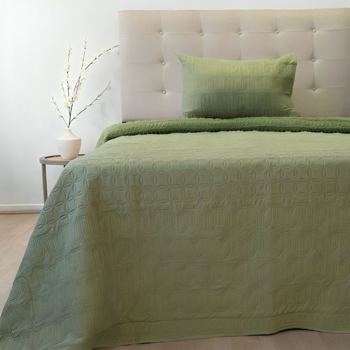 DORAL - Quilt Hotpress Viena Con Sherpa 2 Plazas  Verde Oliva  Doral