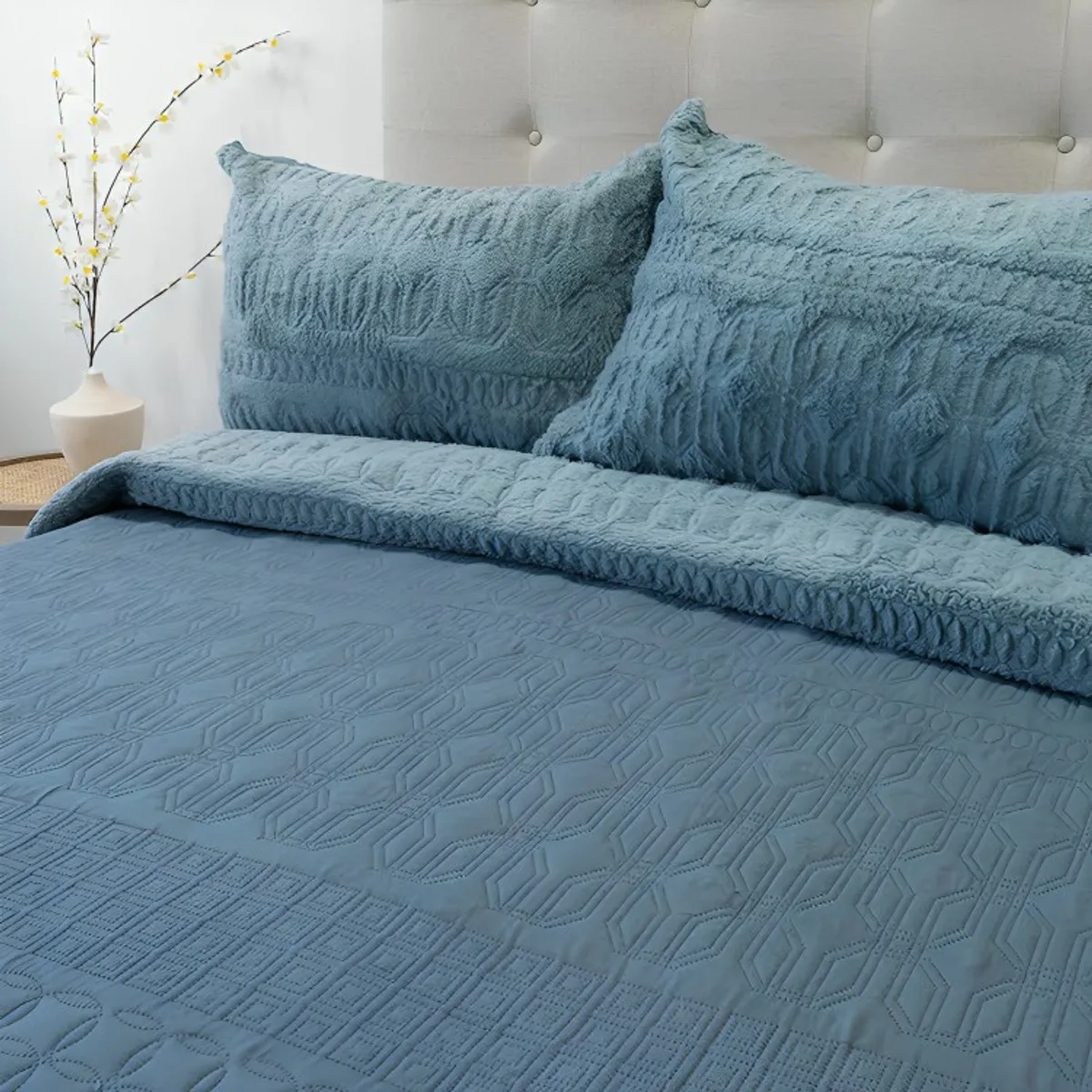 DORAL - Quilt Hotpress Viena Con Sherpa 2 Plazas  Azul  Doral