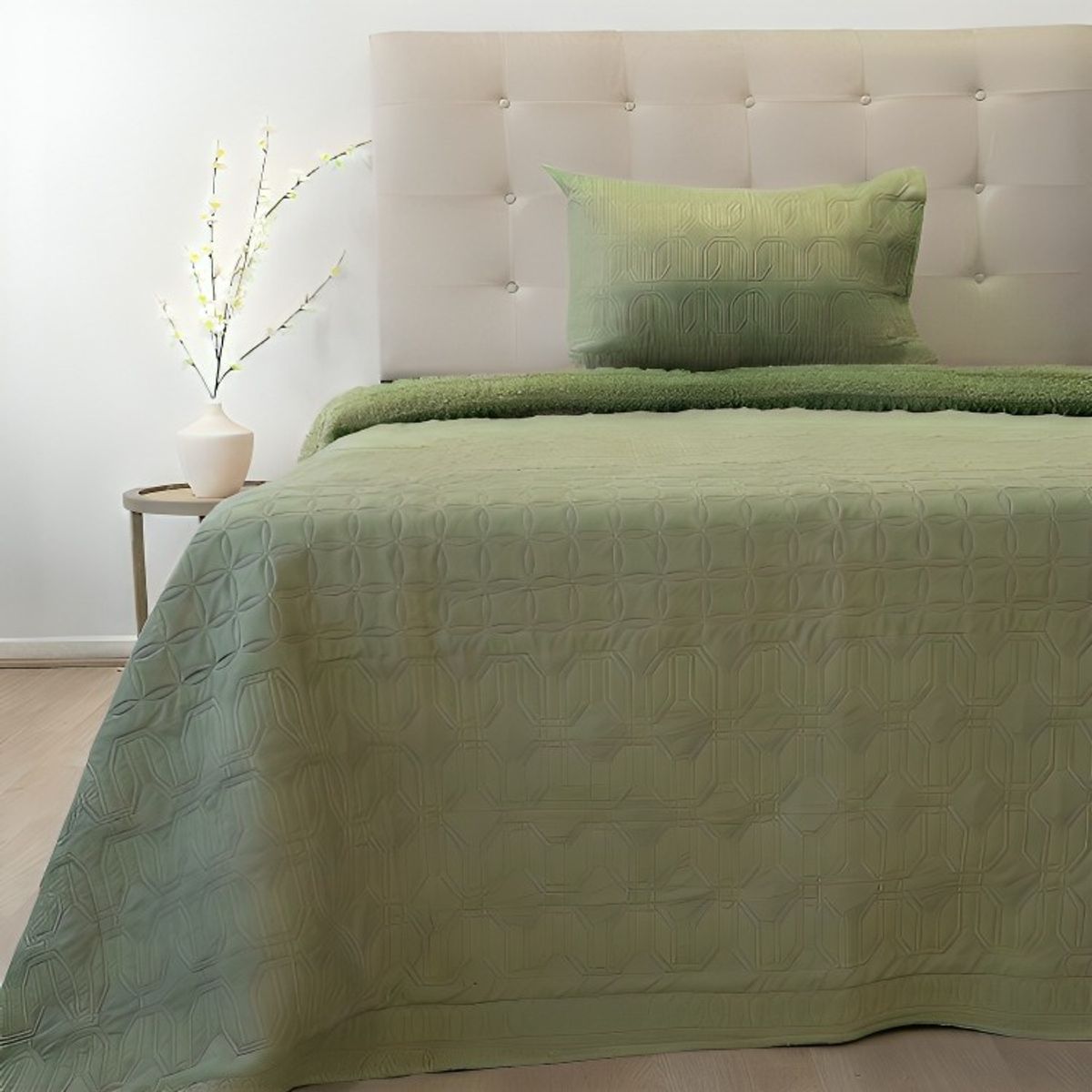DORAL - Quilt Hotpress Viena Con Sherpa 2,5 Plazas  Verde Oliva  Doral