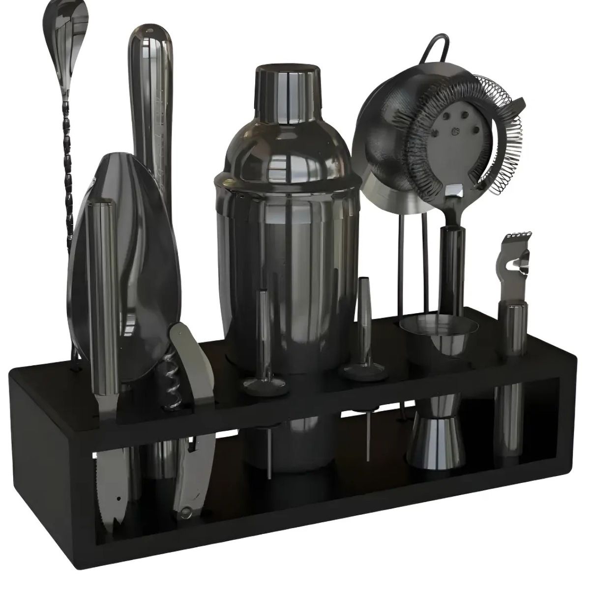 GENERICO - Set Coctelera 13 Piezas Negro Kit Acero Inoxidable