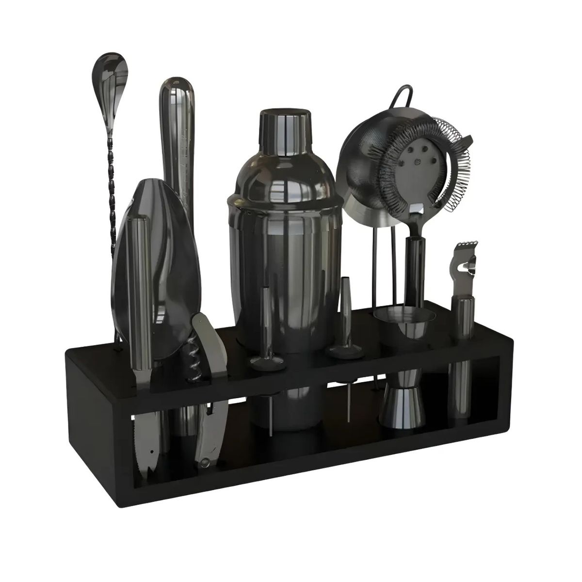 GENERICO - Set Coctelera 13 Piezas Negro Kit Acero Inoxidable