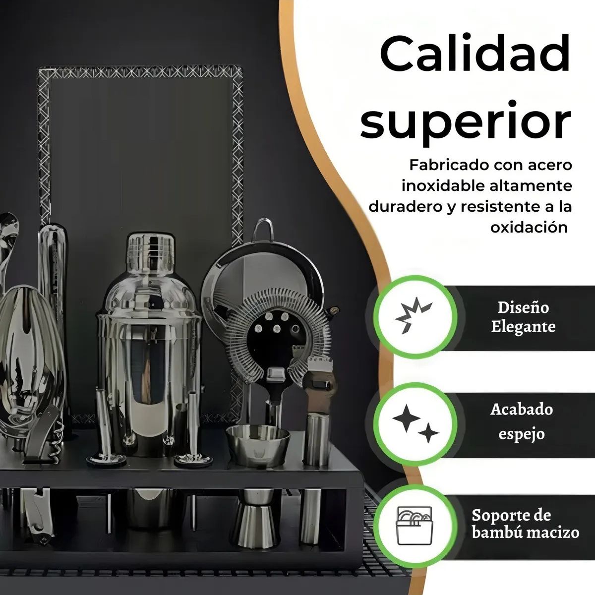 GENERICO - Set Coctelera 13 Piezas Negro Kit Acero Inoxidable