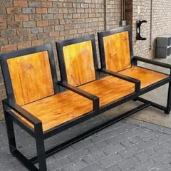 NSCOMPANY - Banqueta Duna De Madera Y Metal 170 Cm / 3 Asientos Negro
