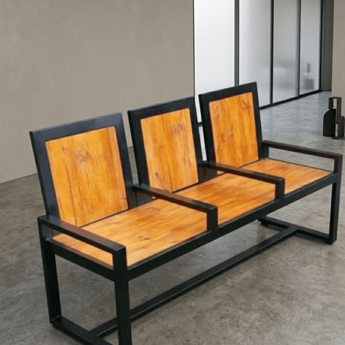 NSCOMPANY - Banqueta Duna De Madera Y Metal 170 Cm / 3 Asientos Negro