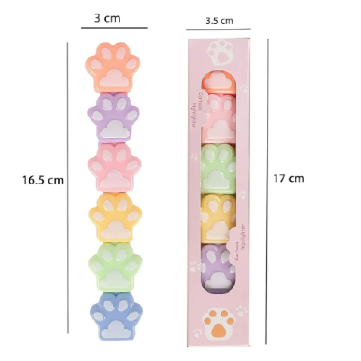 GENERICO - Pack 6 Destacadores Garrita de Gato Kawaii Apilables Colores Pastel