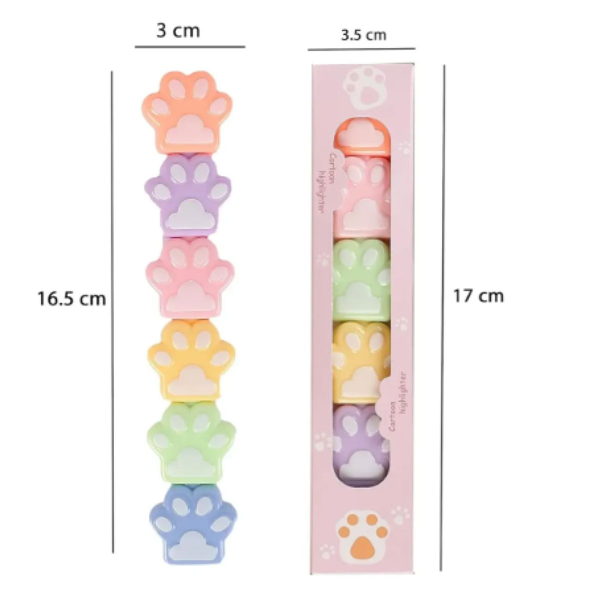 GENERICO - Pack 6 Destacadores Garrita de Gato Kawaii Apilables Colores Pastel