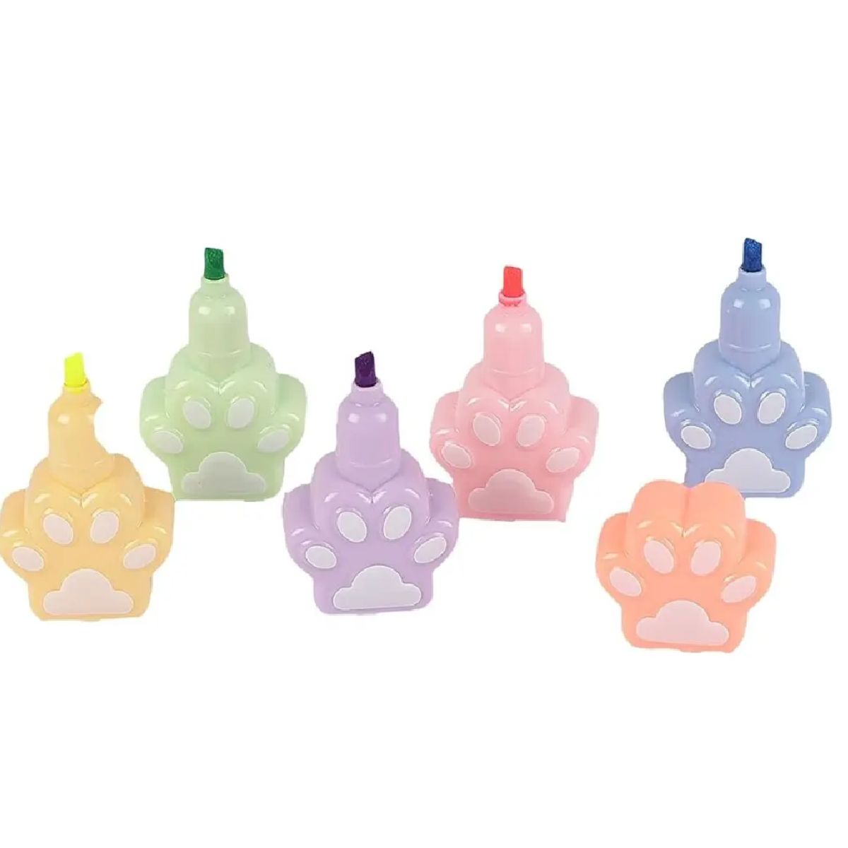 GENERICO - Pack 6 Destacadores Garrita de Gato Kawaii Apilables Colores Pastel